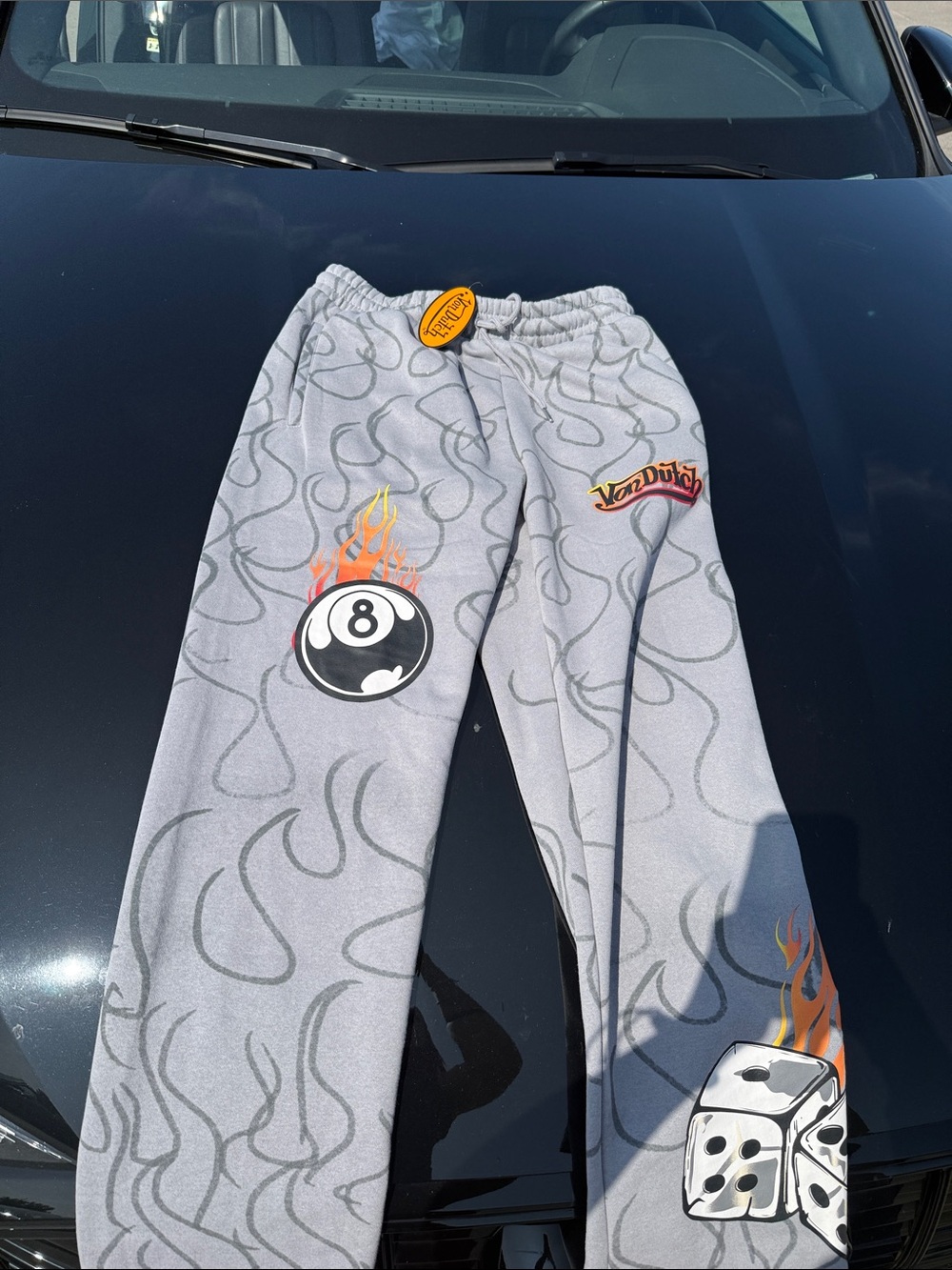 Von Dutch Light Gray Joggers with Flame, 8-Ball & Dice Graphics